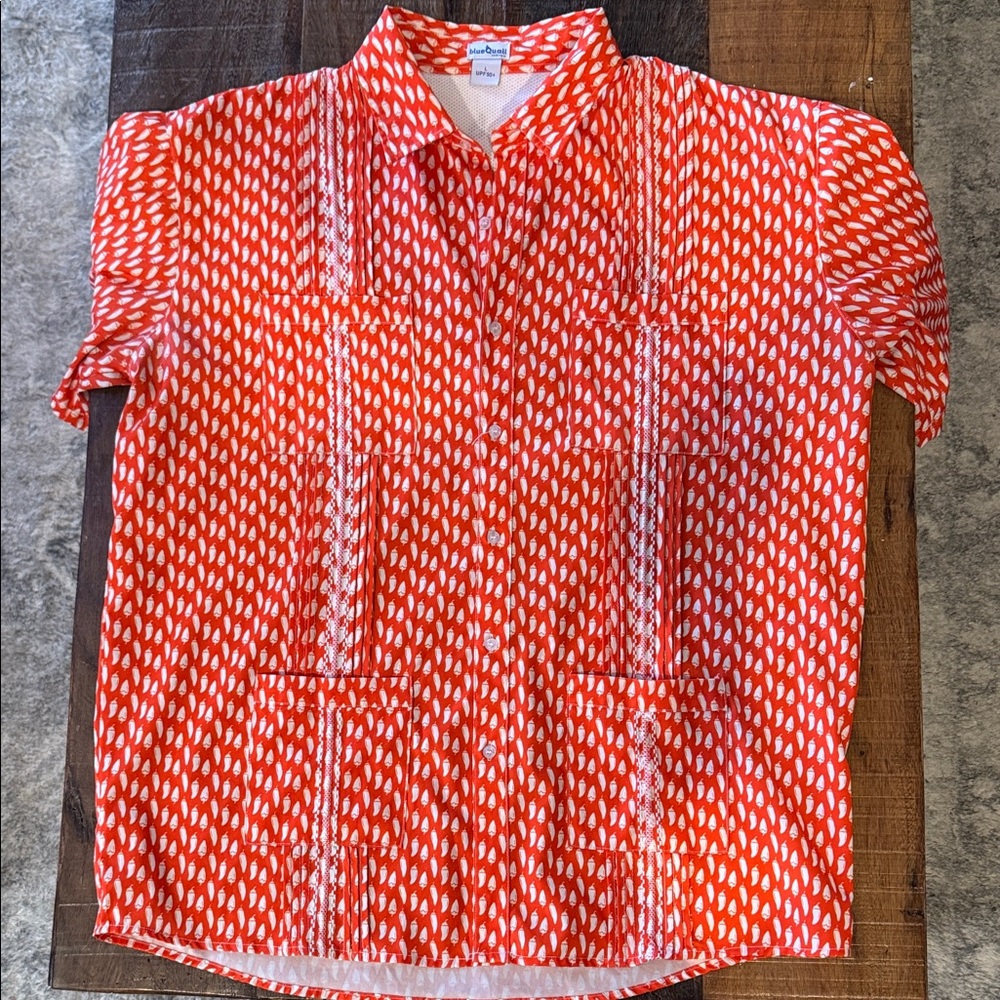 Blue Quail Vibrant Red and White Casual Button Down Shirt